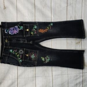 CYNTHIA Rowley Embellished Kick Flare Dark Wash Cargo Jeans, Size 0